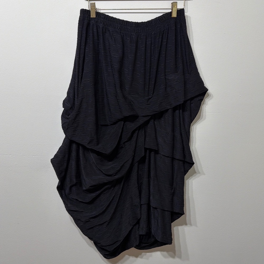 Dress To Kill Womens Black Textured Draped Asymmetrical Lagenlook Midi Skirt 1